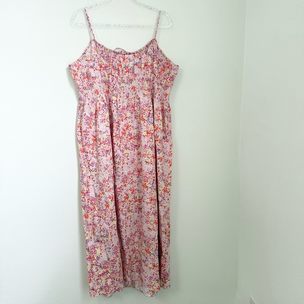 H&M SMOCKED ORGANIC COTTON FLORAL MAXI DRESS SIZE XXL Spaguetti Straps Summer - Picture 5 of 8